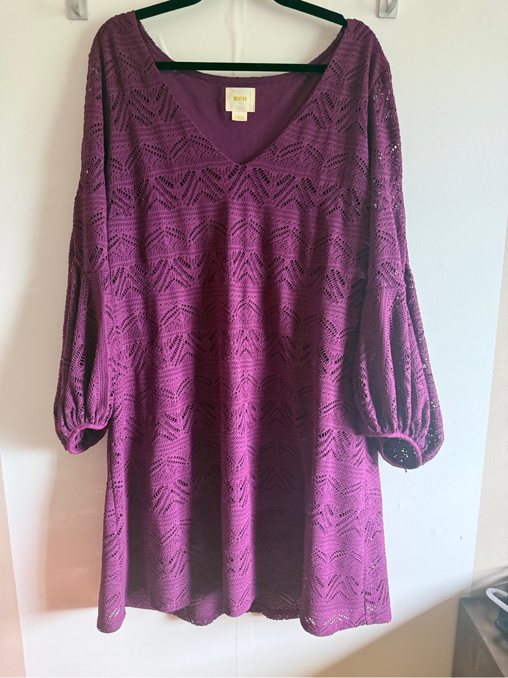 Anthropologie Maeve XL Plum Lace Swing Dress Balloon Sleeve Boho Romantic